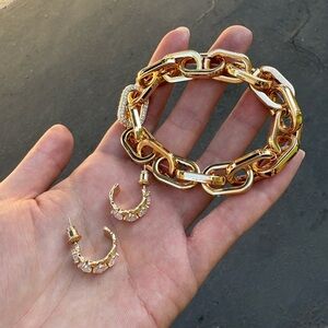 Anthropologie Gold Chain Bracelet and Earrings